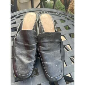 Via Spiga Black Leather Mules Women’s Size 9 Square Toe Loafers Minimalist